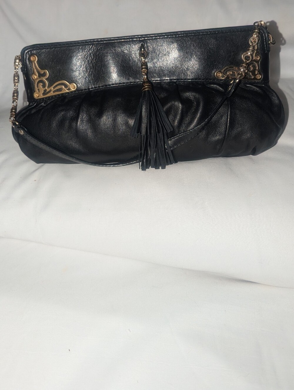 Cole Haan Collection  Black Leather Ruched Clutch Convertible Shoulder Bag Y2K